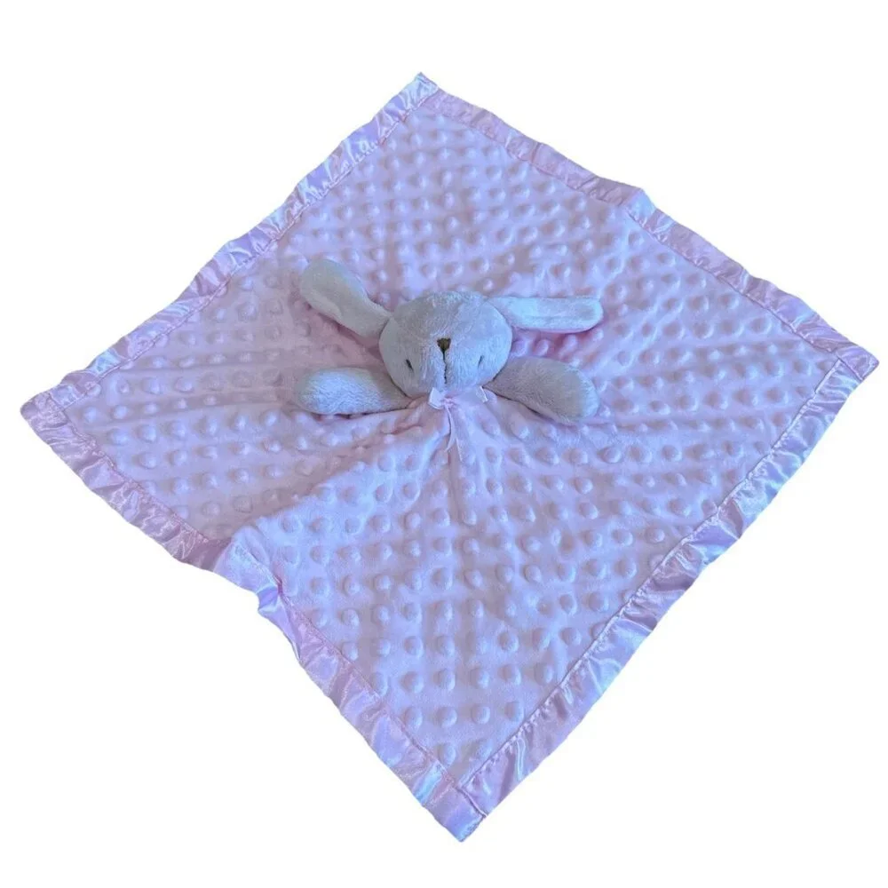 Pink Bunny Lovey Plush Minky Dot Security Blanket Satin Like Trim Pro Goleem